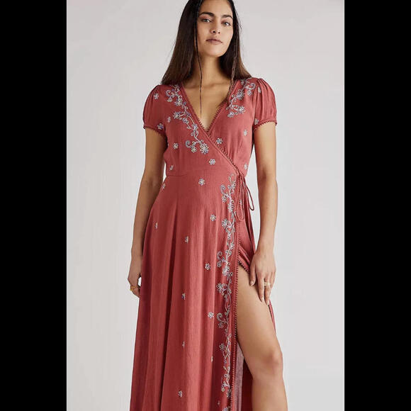 Free People - Mia Embroidered Wrap Maxi Dress, size XS - Picture 1 of 10
